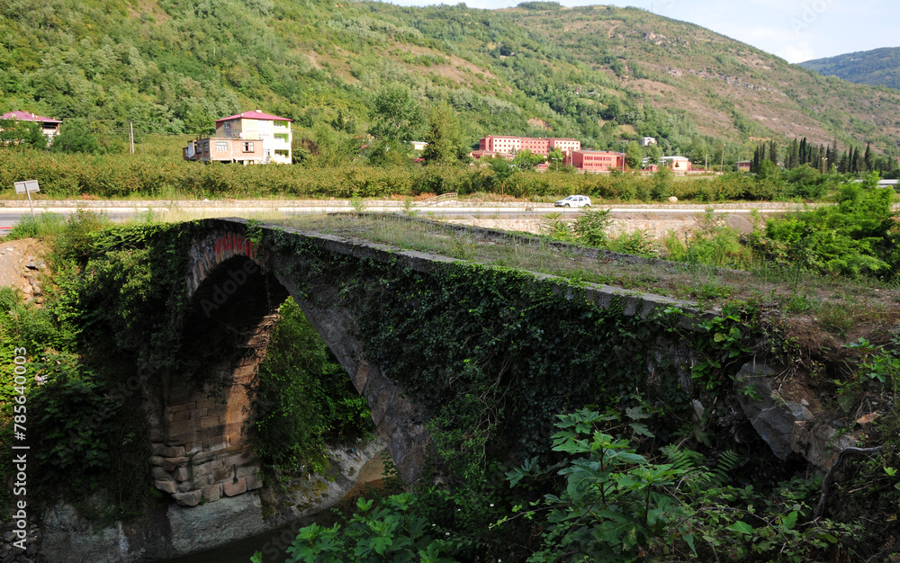 Historical Teraziler Bridge in Macka, Trabzon, Turkey.