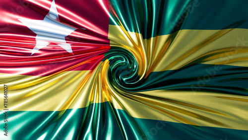 Vibrant Twirl of Togolese Flag Colors in Silken Waves