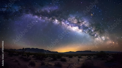 An evening of stargazing in a remote desert with a clear view of the Milky Way arching overhead.