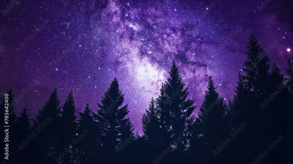 Dark, purple starry sky over the forest
Dark, purple starry sky over the forest