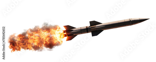 A missile with fire trail isolated on transparent background. photo