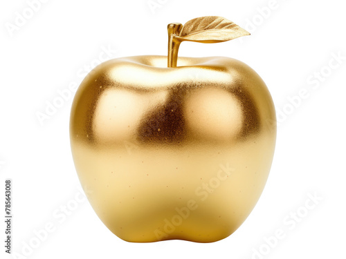 A golden apple with a leaf isolated on transparent background.