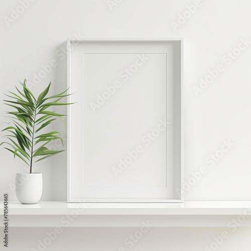 Wallpaper Mural White empty frame on a white wall background next to a plant
 Torontodigital.ca