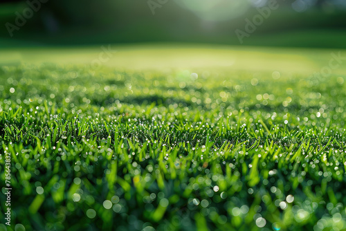 Green golf course in countryside with sunshine