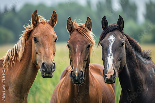 Beautiful three horses on green field © Alina
