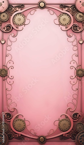 Pink steampunk themed background. AI Generated
