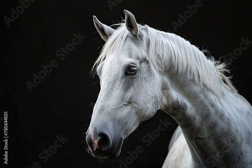 Beautiful white horse on black background © Alina