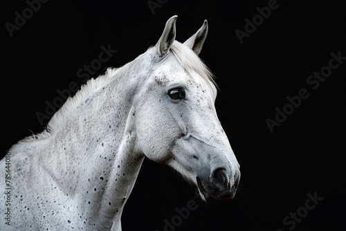 Beautiful white horse on black background