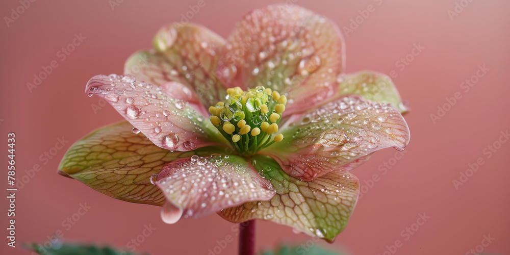 Close-Up of Dew-Kissed Flower with Vibrant Petals on Soft Background Close-Up of Dew-Kissed Flower with Vibrant Petals on Soft Background