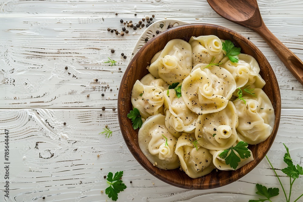 Homemade meat dumplings on wooden table Homemade meat dumplings on wooden table