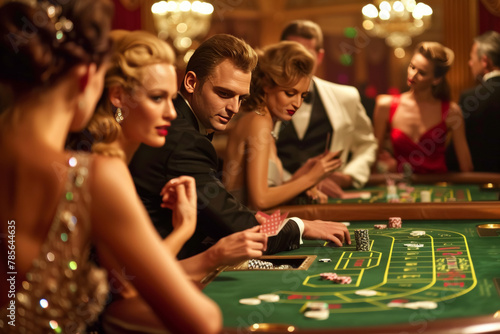 Gamblers Engaged in Play at Casino Table photo