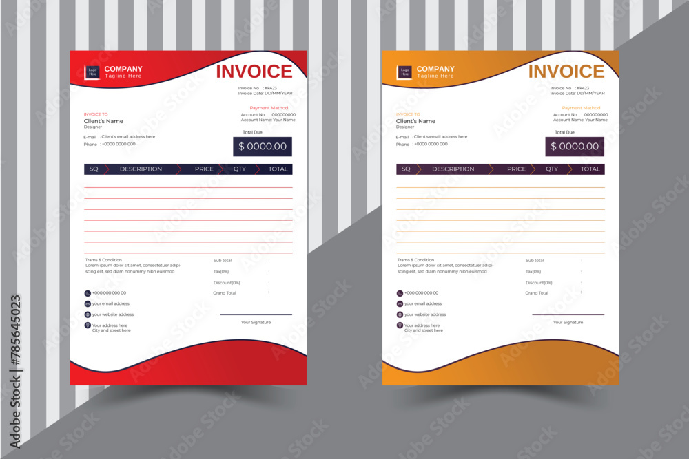 Creative New Style Minimal Invoice Design Template.Vector  Invoice Accounting Design.Print Template