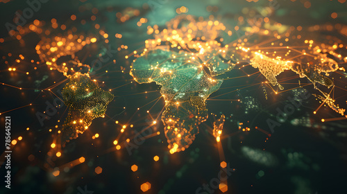 An intricate network of global financial connections represented by glowing lines on a world map emphasizing the complexity and interconnectedness of international finance.