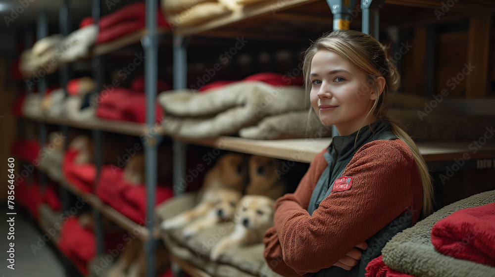 Comfort and Shelter: A caring shelter worker prepares cozy beds and blankets for the animals in their care, ensuring each creature has a warm and comfortable place to rest. From pl