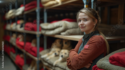 Comfort and Shelter: A caring shelter worker prepares cozy beds and blankets for the animals in their care, ensuring each creature has a warm and comfortable place to rest. From pl