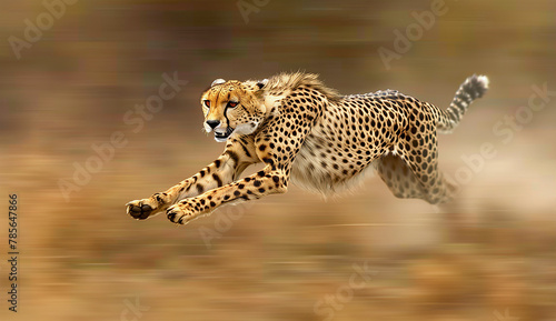 Velocity Embodied: Swift Cheetah Captured in High-Speed Chase, Awe-Inspiring Wildlife Photography Freezing Motion Against the Savannah Blur