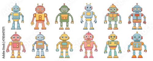 Collection of cartoon characters robots and droids. Adorable children's cartoon kawaii, cute funny robots, pastel colors. Vector set © Tatiana