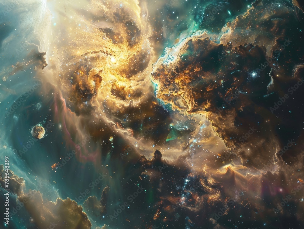 Obraz premium Enigmatic Celestial Entity Witnessing Stellar Formation in Cosmos