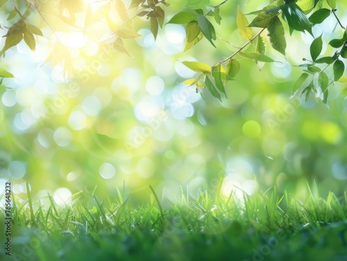 Vibrant Springtime Scene with Fresh Green Grass and Sunlight Rays, Nature's Renewal 