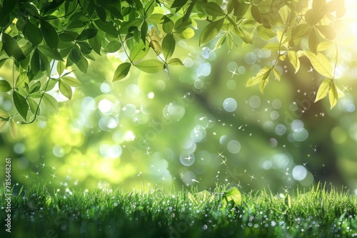 Vibrant Springtime Scene with Fresh Green Grass and Sunlight Rays, Nature's Renewal 