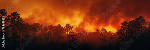 Raging Wildfire Engulfs Forest at Sunset - A Fiery Natural Disaster