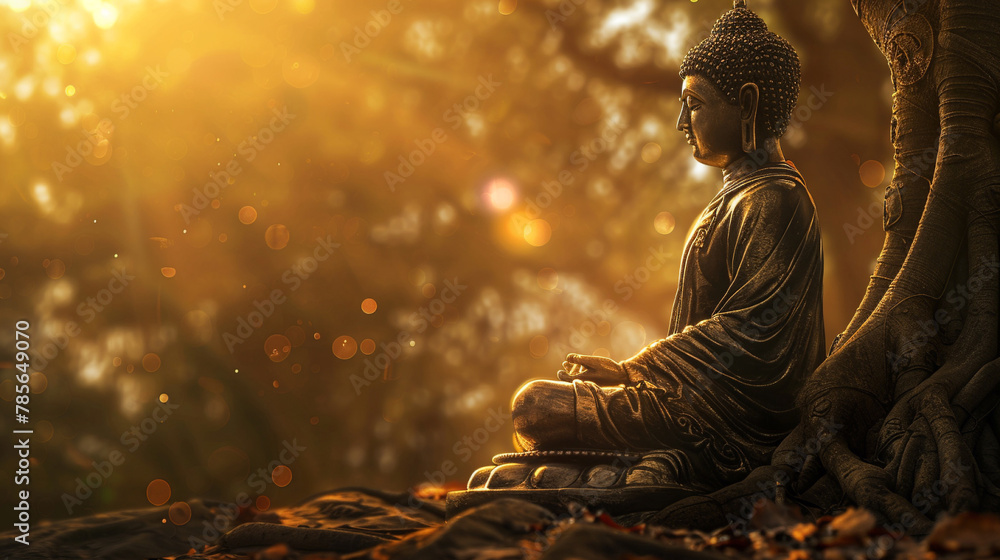 The shining Buddha under the rays of the sun. AI. The shining Buddha under the rays of the sun. AI.