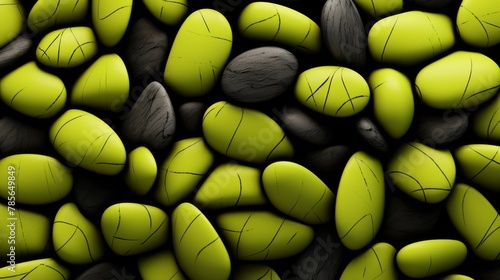 A pile of black and green rocks on a black background. 3d rendering. High quality photo