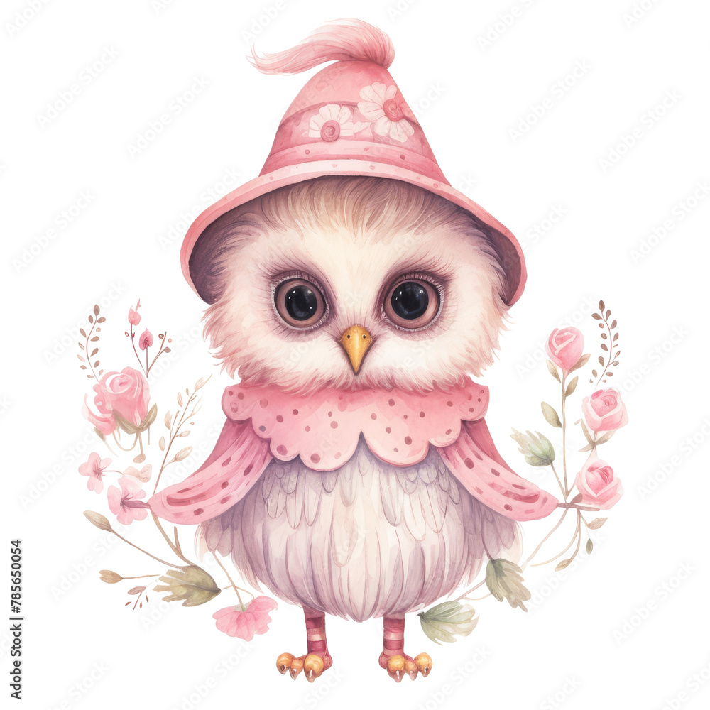 Obraz premium Owl decorated with flowers in Boho Pink Hungarian