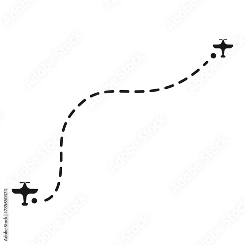 Airplane route vector icon. Destination logo. Airplane route template. Vector illustration.