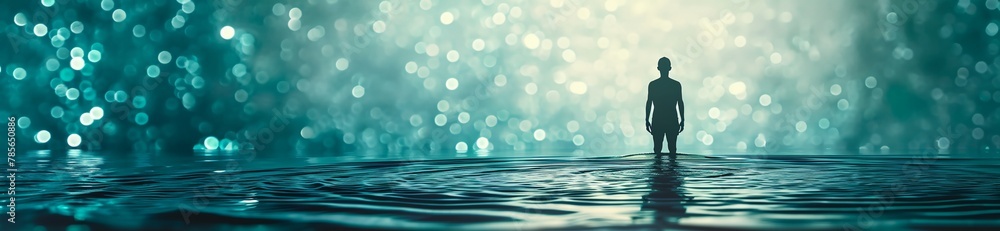 a person standing in the middle of a body of water a person standing in the middle of a body of water