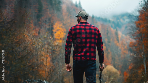 Handsome Strong Young Man in Plaid Shirt