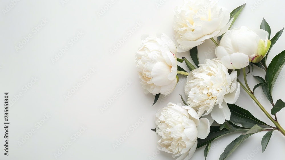Beautiful peonies on pastel background top view Beautiful peonies on pastel background top view