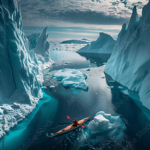 kayaking in Greenland within icebergs