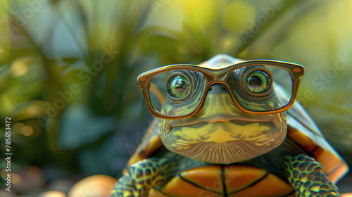Cute little green turtle with glasses