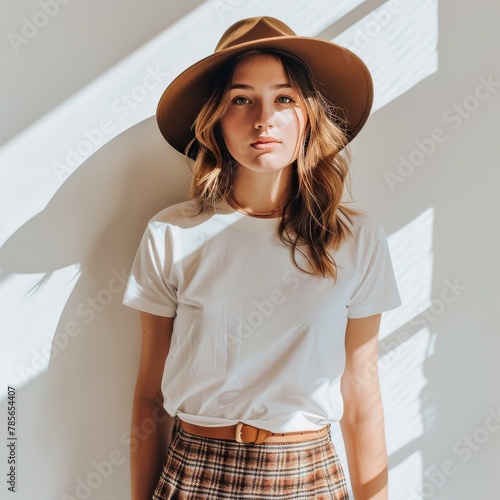 Woman Wearing Brown Hat and White Shirt