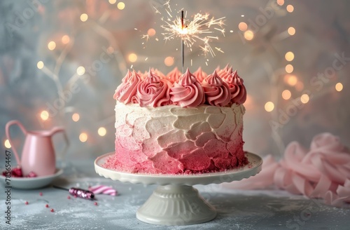 Pink Frosting Cake With Sparkler on Top