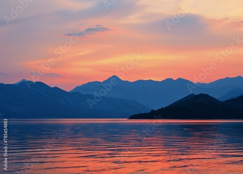 Majestic Lake and Mountains at Sunset