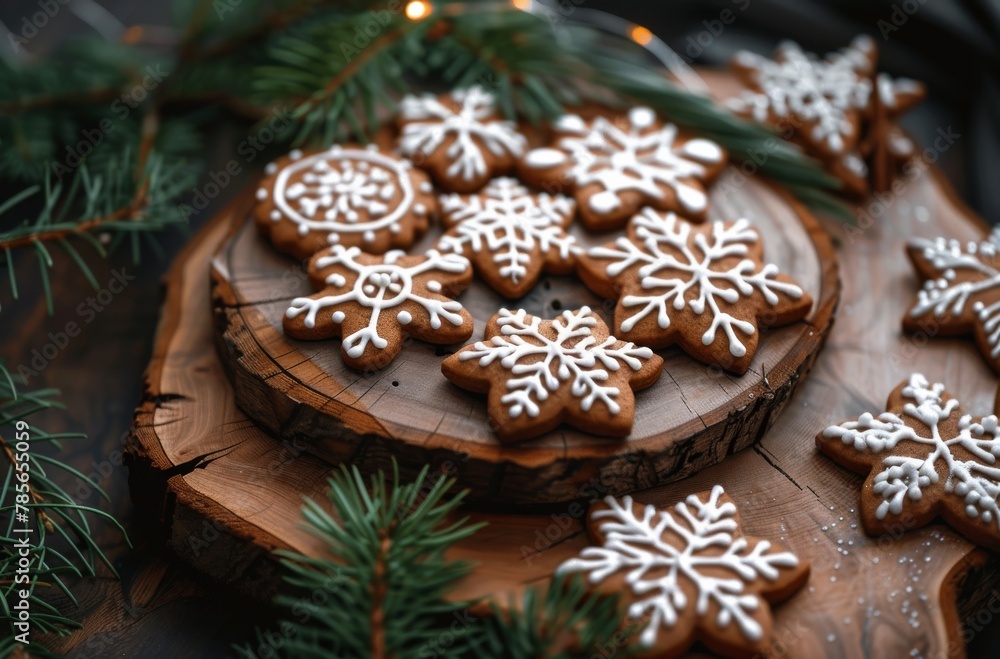 Wooden Plate With Iced Cookies Wooden Plate With Iced Cookies