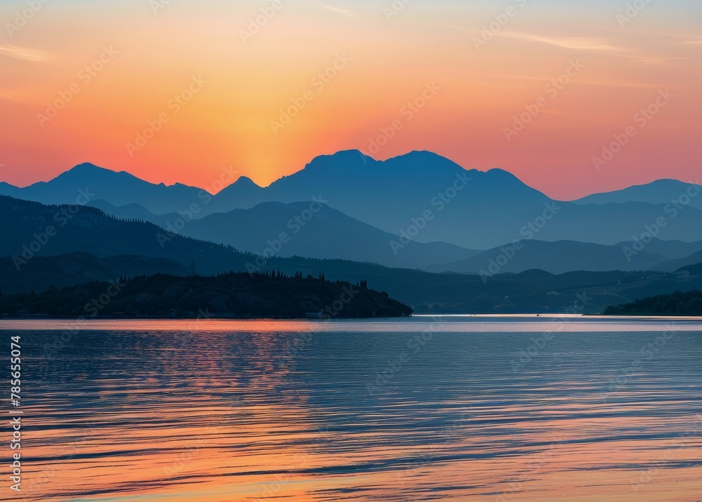Majestic Lake and Mountains at Sunset