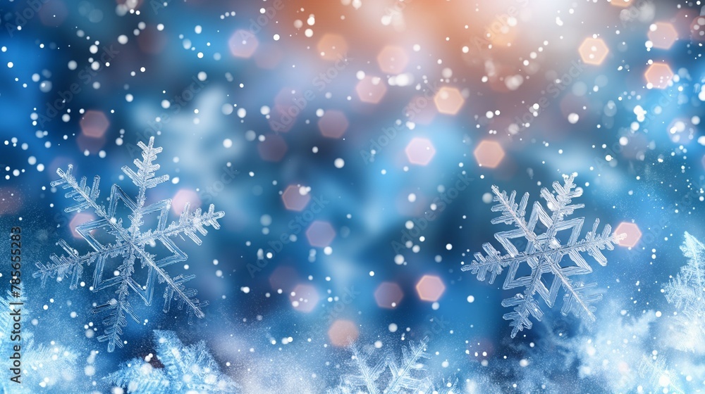 Fototapeta premium abstract blue winter background with snowflakes. 