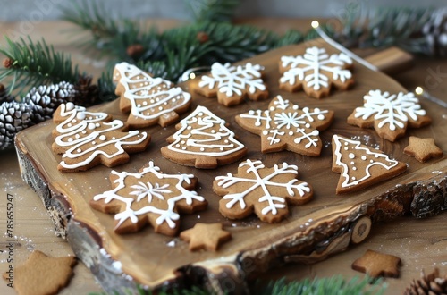 Wooden Plate With Iced Cookies