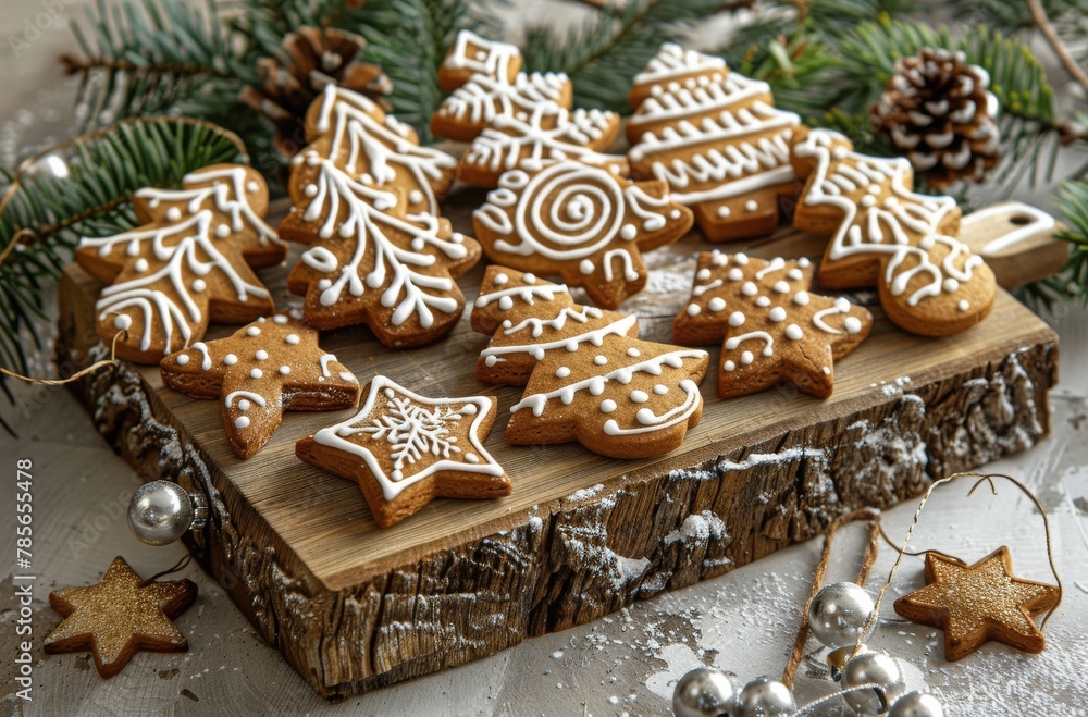 Wooden Plate With Iced Cookies Wooden Plate With Iced Cookies