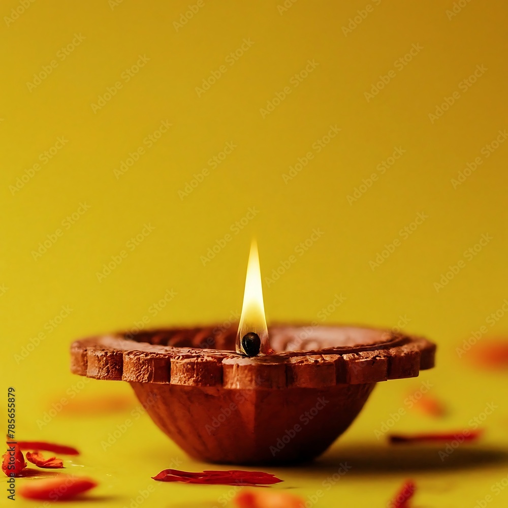 Diwali diya background on yellow background Diwali diya background on yellow background