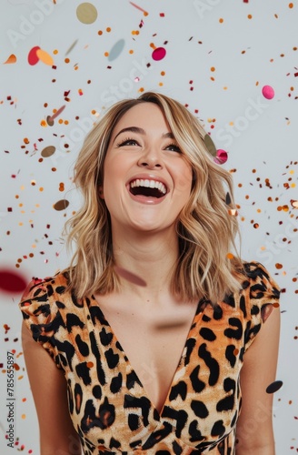 Woman Smiling in Leopard Print Dress