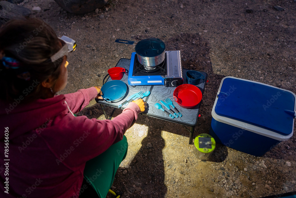 Outdoor camping meal preparation in Fuerteventura Outdoor camping meal preparation in Fuerteventura