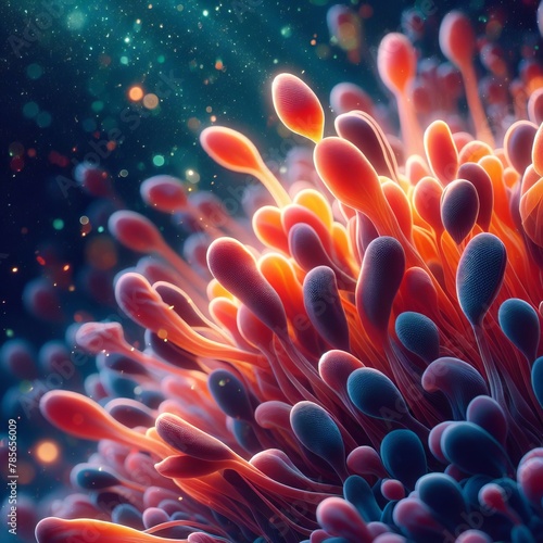 Vibrant Abstract Organic Texture Illuminated Microscopic Cellular Pattern in Detail © pajus