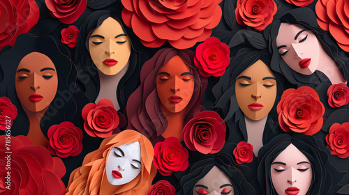 diverse group of females paper cut out style