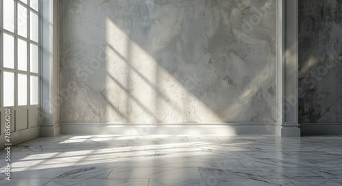 Empty Room With Large Window and Marble Floor