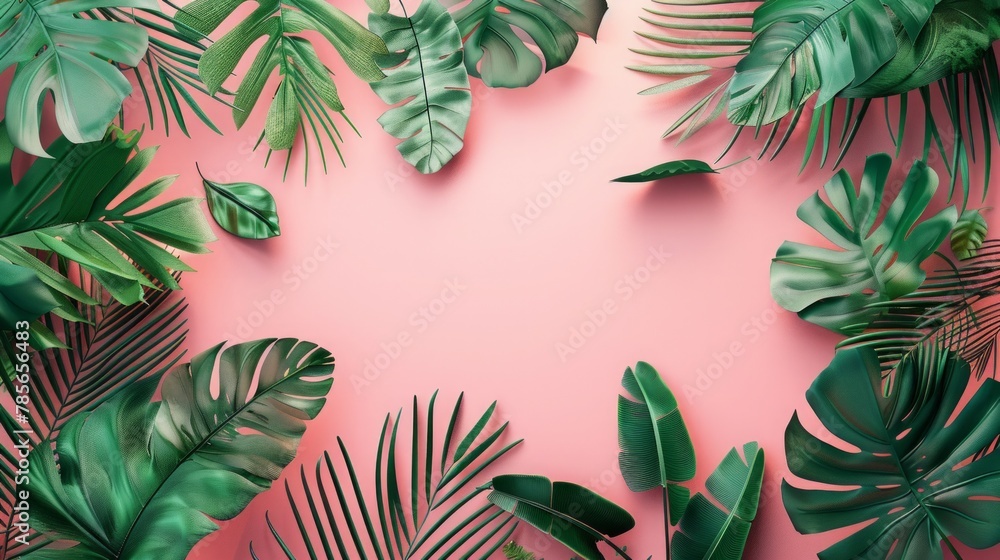 Tropical Palm Leaves on Pastel Background Tropical Palm Leaves on Pastel Background