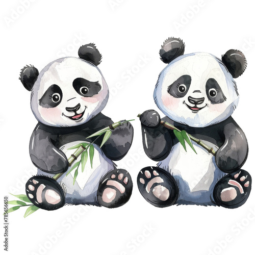 Playful panda playing with bamboo